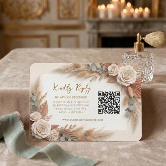 Cartons Réponse Mariage Code QR Floral Bohème Rustique