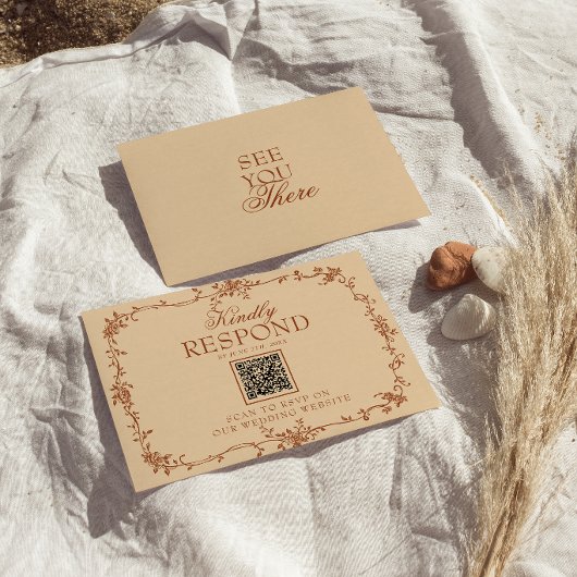 Cartons Réponse Mariage Code QR Floral Orange Brûlé Terracotta