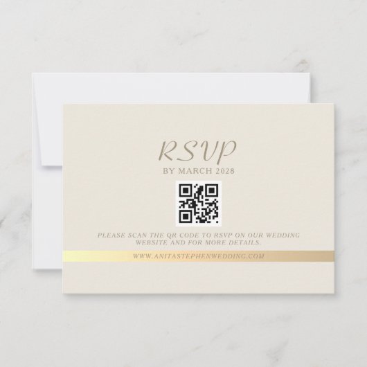 Cartons Réponse Mariage Code QR Ivoire et Or (Devant)