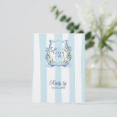 Cartons Réponse Mariage Code QR Monogramme Jardin à Rayure Bleue (Debout devant)