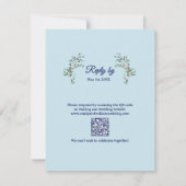 Cartons Réponse Mariage Code QR Monogramme Jardin à Rayure Bleue (Dos)