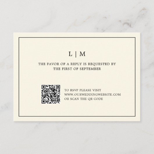 Cartons Réponse Mariage Code QR Monogramme Jaune Beurre Moderne (Devant)