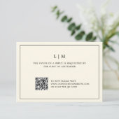 Cartons Réponse Mariage Code QR Monogramme Jaune Beurre Moderne (Debout devant)