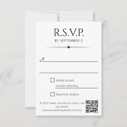 Cartons Réponse Mariage Code QR Noir Blanc Flare Élégant (Devant)