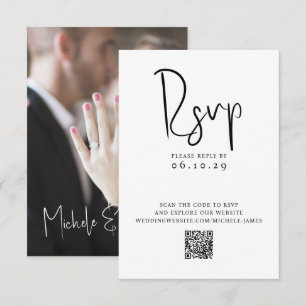 Cartons Réponse Mariage Code QR Photo Typographie Script Minimal