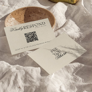 Cartons Réponse Mariage Code QR Rétro Argent Noir Élégant 