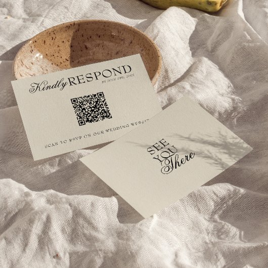 Cartons Réponse Mariage Code QR Rétro Argent Noir Élégant 
