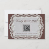 Cartons Réponse Mariage Code QR Rétro Dentelle Brun Chocolat Vinta (Devant)