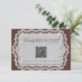 Cartons Réponse Mariage Code QR Rétro Dentelle Brun Chocolat Vinta (Debout devant)