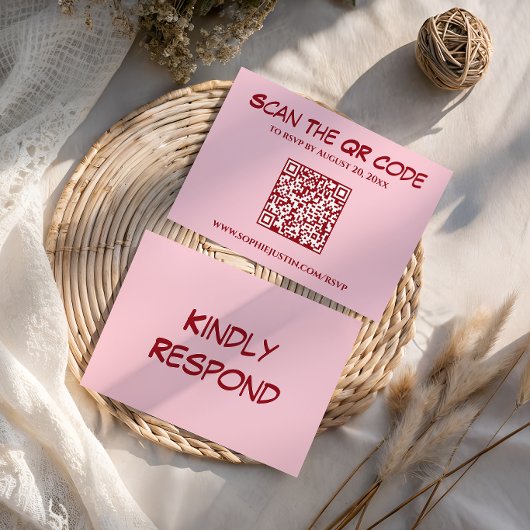 Cartons Réponse Mariage Code QR Rose Moderne