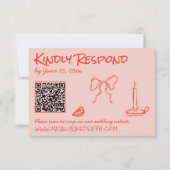Cartons Réponse Mariage Code QR Rose Rouge Unique Dessiné à la Mai (Devant)
