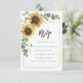 Cartons Réponse Mariage Code QR Tournesol Écriture Florale (Debout devant)