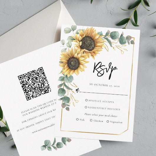 Cartons Réponse Mariage Code QR Tournesol Écriture Florale