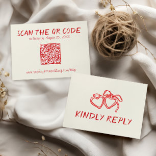Cartons Réponse Mariage Code QR Vintage Rouge