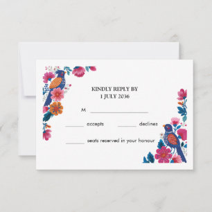 Cartons Réponse Mariage Coloré Bohème Folk Oiseaux et Fleurs