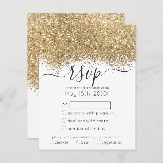 Cartons Réponse Mariage Confetti de la Parties scintillant blanche (Devant / Derrière)