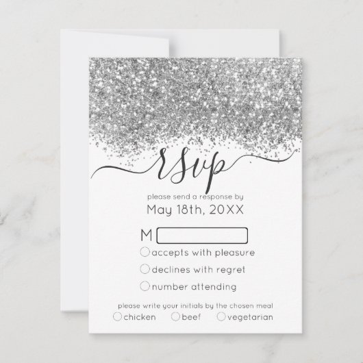 Cartons Réponse Mariage Confetti Parties scintillant blanche en ar (Devant)