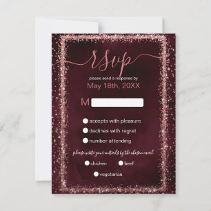 Cartons Réponse Mariage Confetti Rose Bourgogne doré