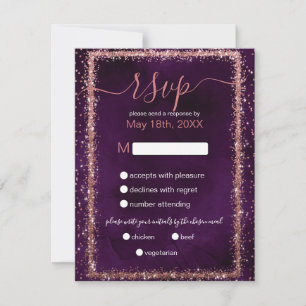 Cartons Réponse Mariage Confetti Rose violet doré arrosé