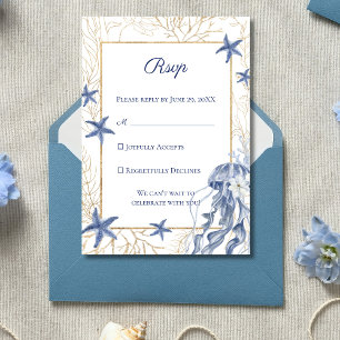 Cartons Réponse Mariage Côte Navy Blue Or