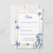 Cartons Réponse Mariage Côte Navy Blue Or (Devant)