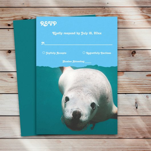 Cartons Réponse Mariage côtier bleu sous-marin Aqua Sea Lion