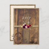 Cartons Réponse Mariage Country Western Roses Roses Fleurs Cordes  (Devant / Derrière)