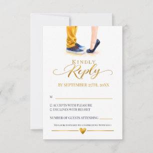 Cartons Réponse Mariage Couple Aquarelle Jaune Moutarde et Marine