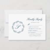 Cartons Réponse Mariage Couronne Bleu Sarcelle Monogramme (Devant)