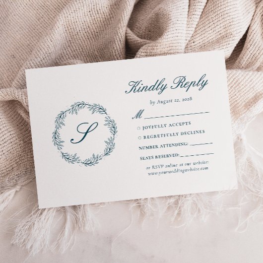 Cartons Réponse Mariage Couronne Bleu Sarcelle Monogramme