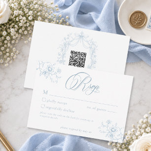 Cartons Réponse Mariage Couronne Florale Bleue Vintage Classique Q