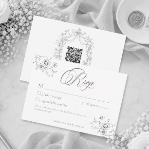 Cartons Réponse Mariage Couronne Florale Grise Classique Vintage Q
