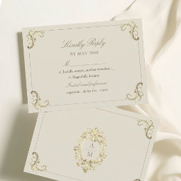 Cartons Réponse Mariage Crème Or Baroque Vintage
