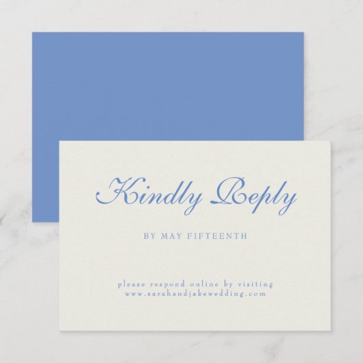 Cartons Réponse Mariage Crème Texte Bleu (Devant / Derrière)
