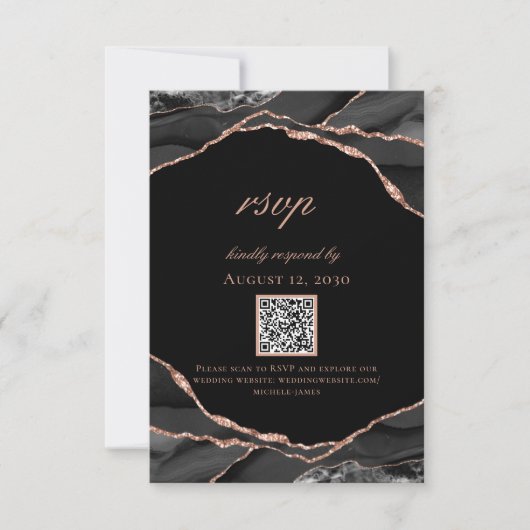 Cartons Réponse Mariage d'Agate Black Rose Gold (Devant)