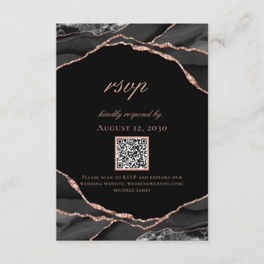 Cartons Réponse Mariage d'Agate Black Rose Gold (Devant)
