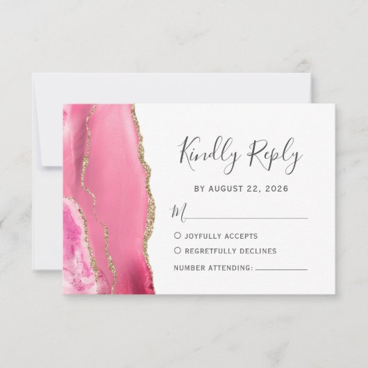 Cartons Réponse Mariage d'âge rose or moderne (Devant)