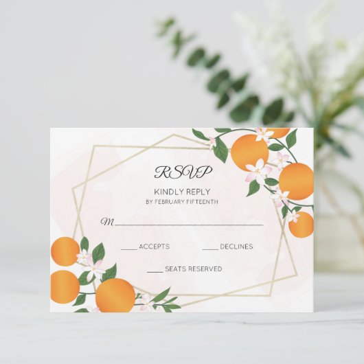 Cartons Réponse Mariage d'agrumes à fleurs orange (Debout devant)