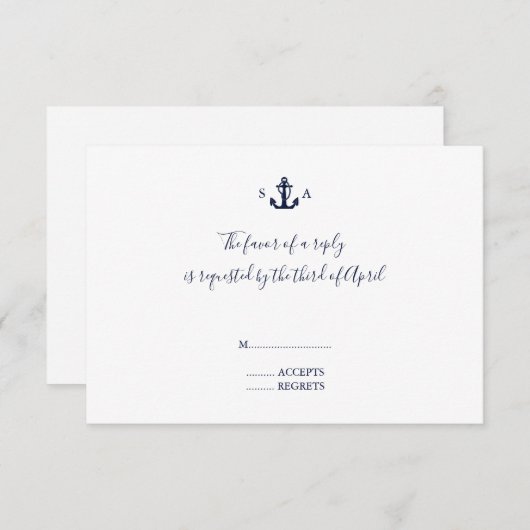 Cartons Réponse Mariage d'Ancre bleu marine Monogram (Devant / Derrière)