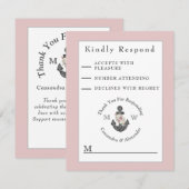 Cartons Réponse Mariage d'Ancre floral rose marine (Devant / Derrière)