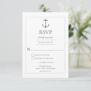 Cartons Réponse Mariage d'Ancres nautiques simple Blanc
