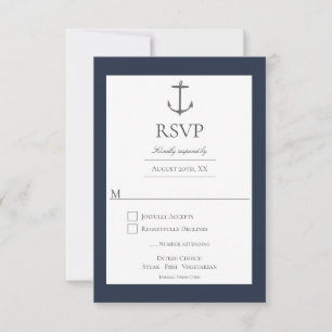 Cartons Réponse Mariage d'Ancres nautiques simple Bleu Marine