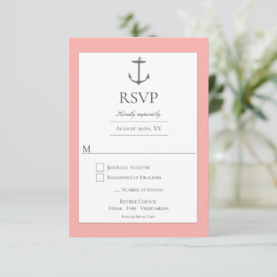 Cartons Réponse Mariage d'Ancres nautiques simple Corail