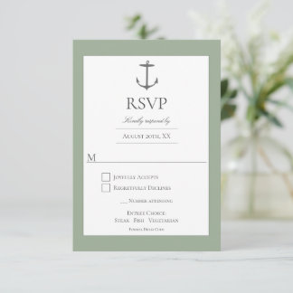 Cartons Réponse Mariage d'Ancres nautiques simple | Sage Green