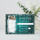 Cartons Réponse Mariage dans un pot Mason en bois de teal (Debout devant)