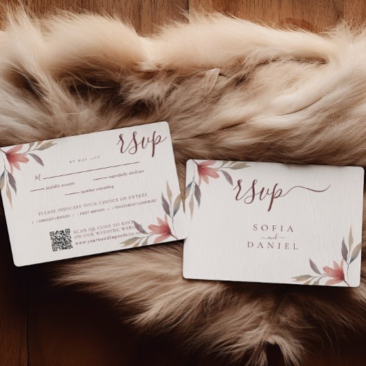 Cartons Réponse Mariage d'aquarelle à fleurs rouges d'hiver