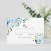 Cartons Réponse Mariage d'aquarelle bleu ciel Floral (Debout devant)