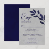 Cartons Réponse Mariage d'aquarelle bleu et gris de la marine Feui (Devant / Derrière)