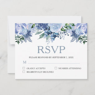 Cartons Réponse Mariage d'aquarelle bleu foncé