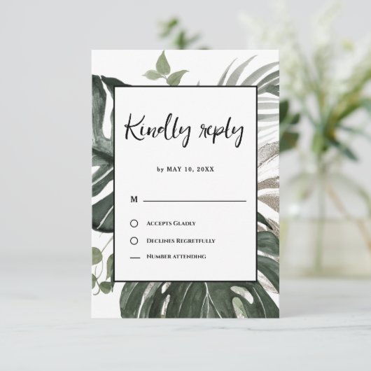 Cartons Réponse Mariage d'aquarelle botanique de verdure rustique (Debout devant)